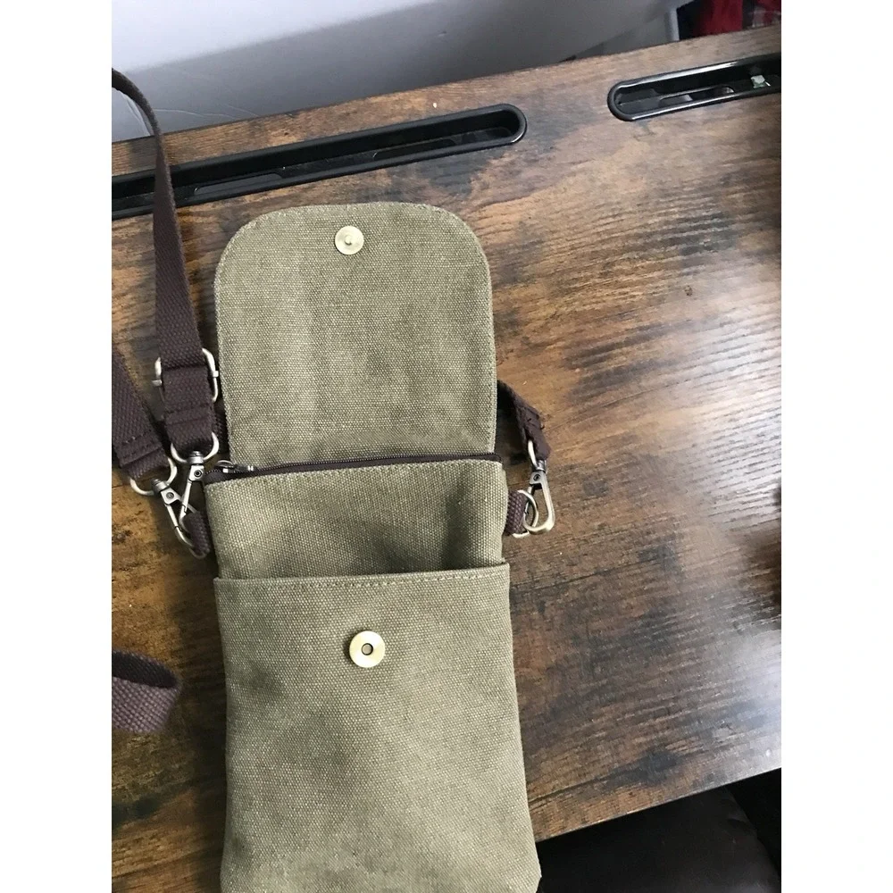 Embroidered Bohemian Canvas Flip Crossbody Small Cell Phone Bag Green And Brown‎